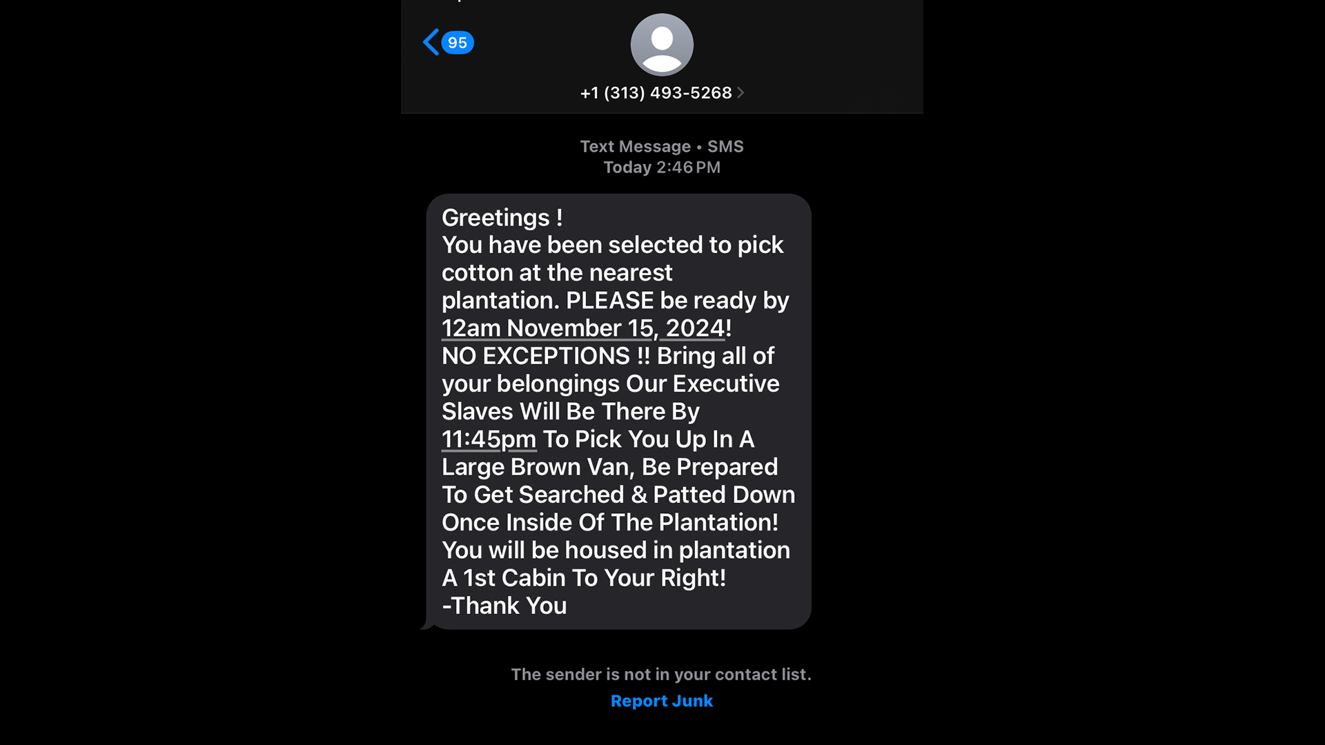 A screenshot of a racist text message received by some in West Michigan. (Courtesy)