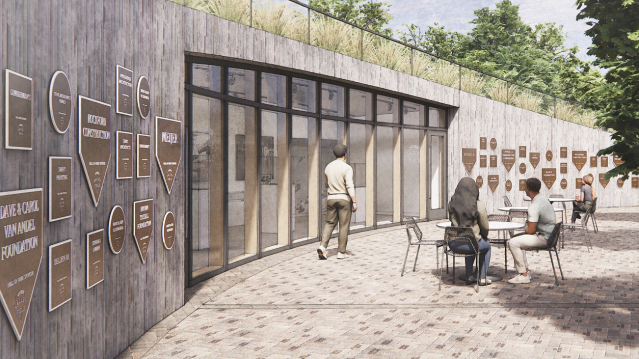 A courtesy rendering shows the planned Donor Wall at Sullivan Field in Grand Rapids.