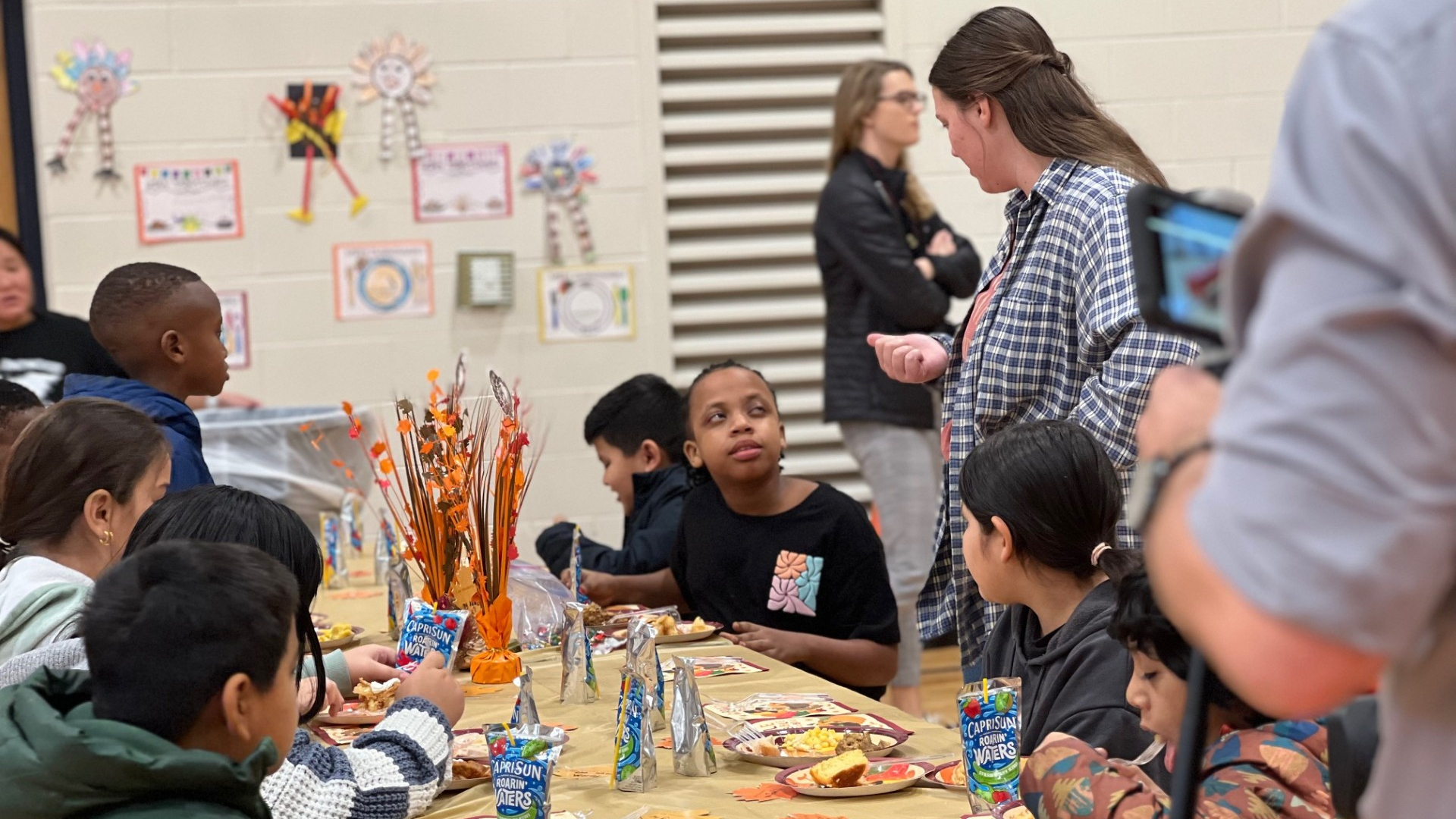 Kids enjoy a Thanksgiving meal at Meadowlawn Elementary on Nov. 25, 2024.