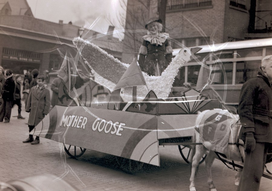 A float with Mother Goose in the Nov. 19, 1938, Santa Parade in Grand Rapids, then sponsored by Wurzburg's Department Store. (Courtesy Grand Rapids Public Library)