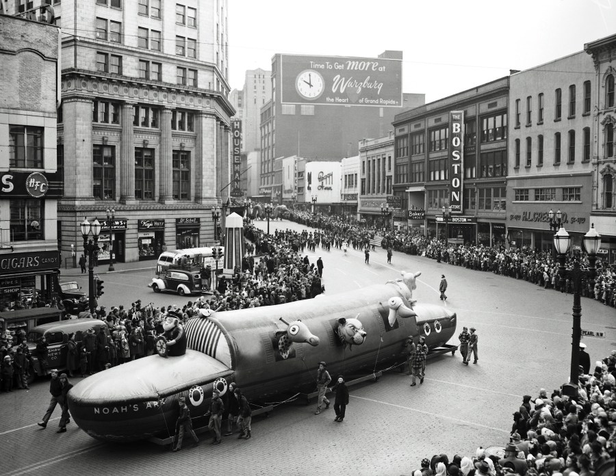 A float of Noah's Ark in the Nov. 4, 1950, Santa Parade in Grand Rapids, then sponsored by Wurzburg's Department Store. (Courtesy Grand Rapids Public Library)