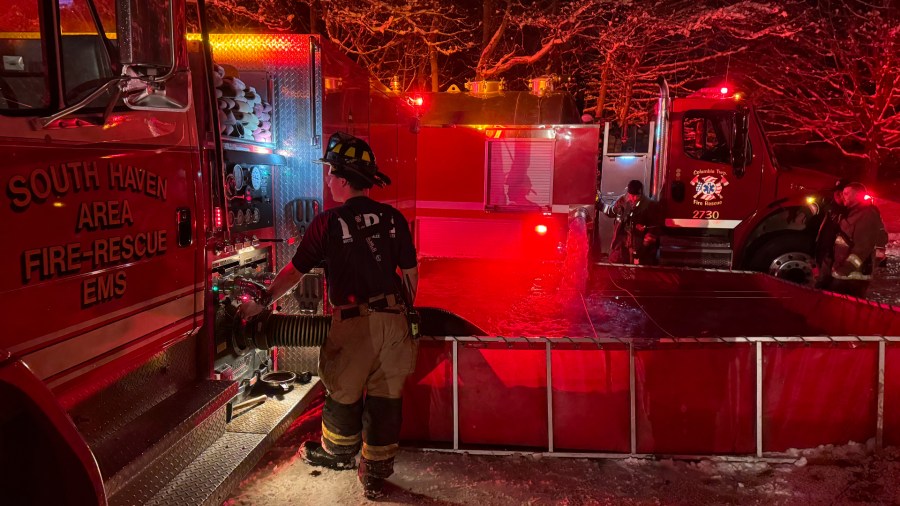 The scene of a fire in Geneva Township on Dec. 2, 2024. (Courtesy South Haven Area Emergency Services).