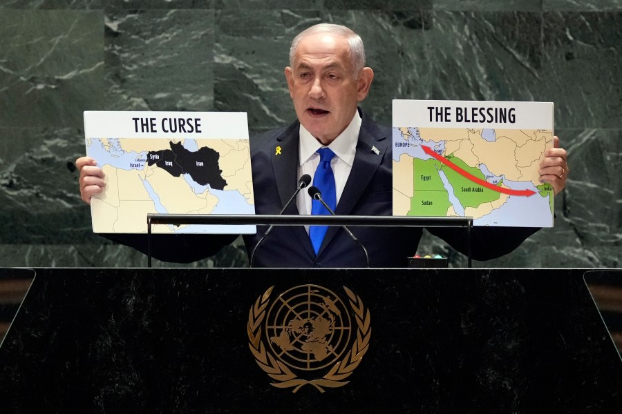 FILE - Israel Prime Minister Benjamin Netanyahu addresses the 79th session of the United Nations General Assembly, Sept. 27, 2024. (AP Photo/Richard Drew, File)
