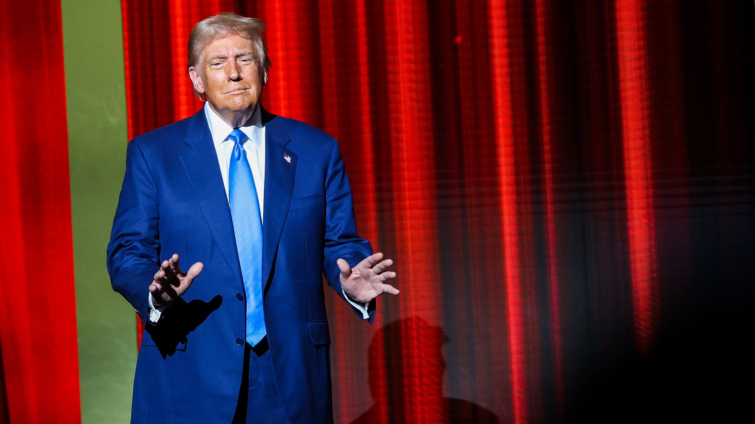 President-elect Donald Trump takes the stage before speaking at the FOX Nation Patriot Awards, Thursday, Dec. 5, 2024, in Greenvale, N.Y. (AP Photo/Heather Khalifa)