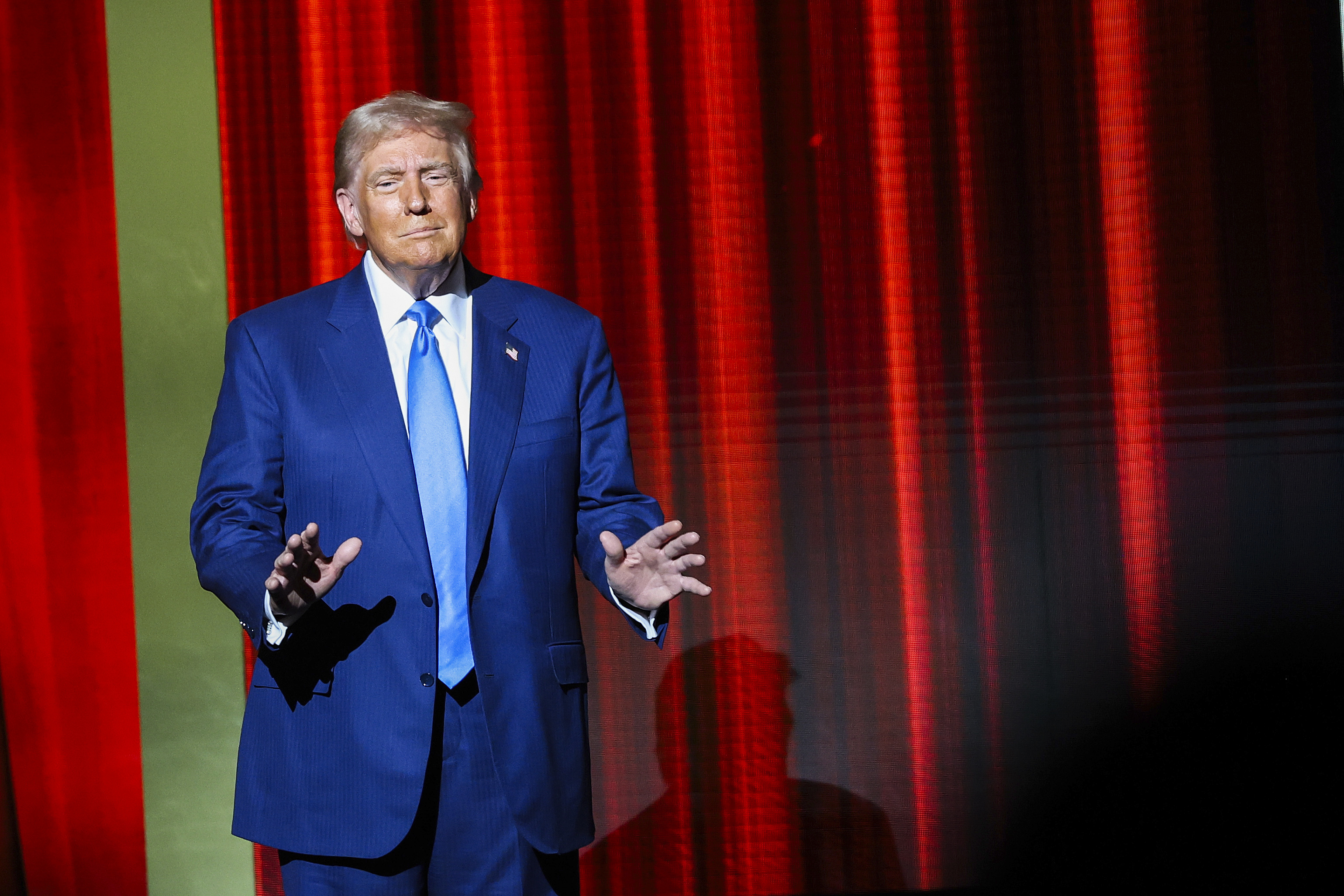 President-elect Donald Trump takes the stage before speaking at the FOX Nation Patriot Awards, Thursday, Dec. 5, 2024, in Greenvale, N.Y. (AP Photo/Heather Khalifa)