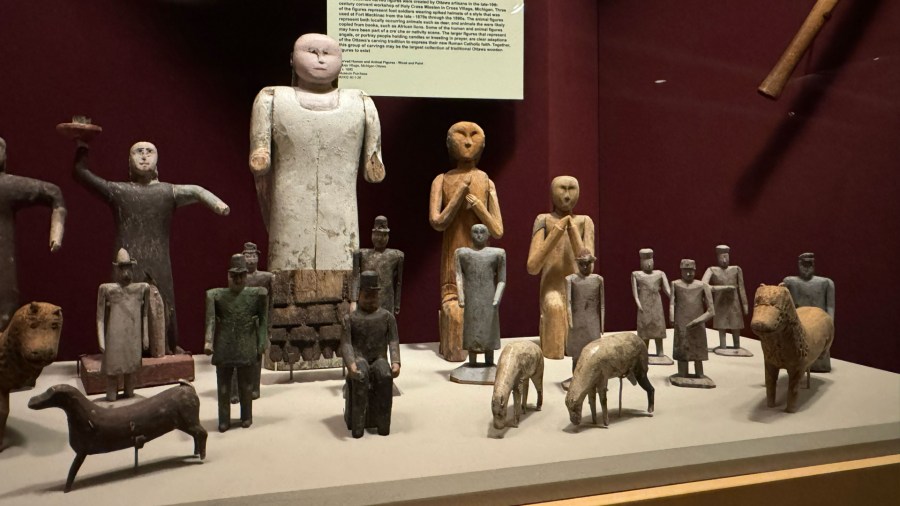 Dozens of carved figurines are part of the Anishinaabe exhibit at the Grand Rapids Public Museum. The exhibit will close after Jan. 5, 2025 to be redesigned. (Courtesy GRPM)