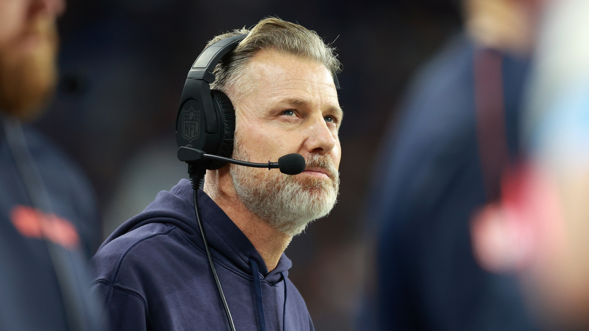 Chicago Bears head coach Matt Eberflus looks on during a game between the Detroit Lions and the Chicago Bears on Thanksgiving Day in Detroit on Thursday, November 28, 2024. Eberflus was fired the following day after mismanaging the clock and losing the game. (Amy Lemus/Getty Images)