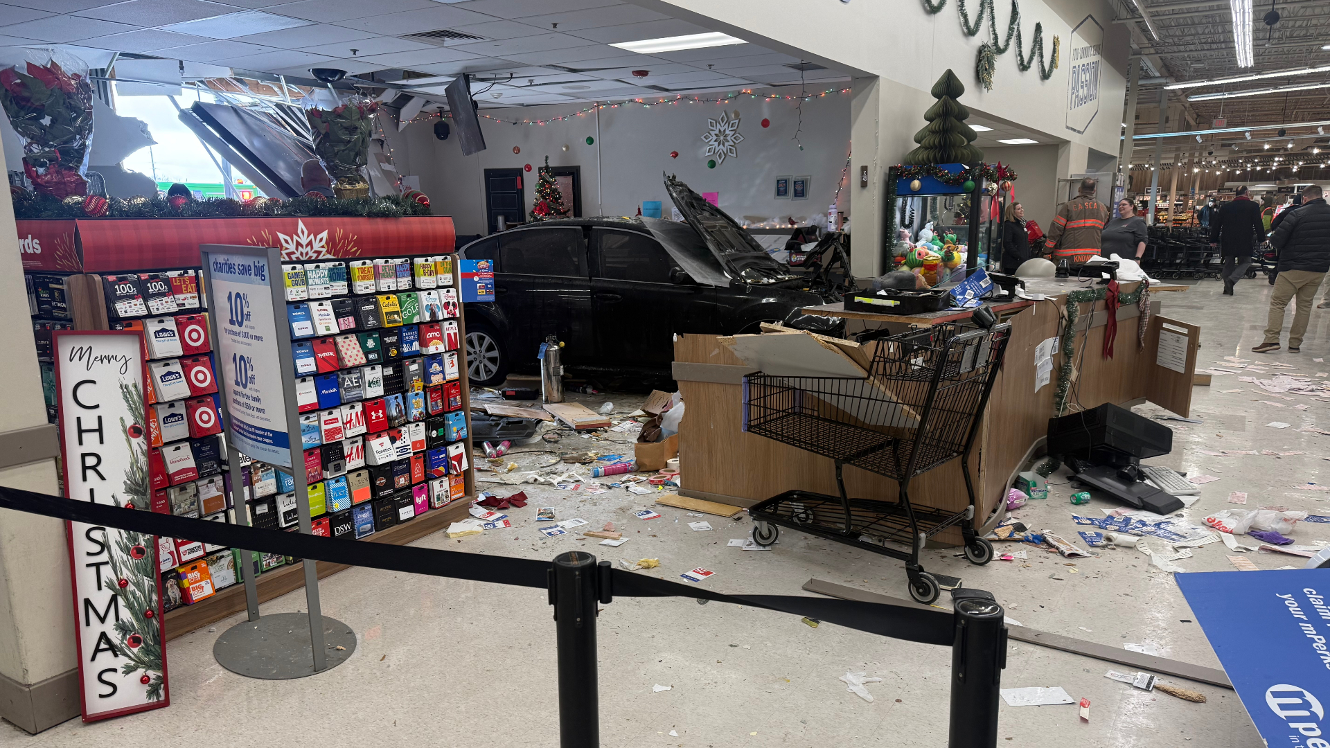 A car crashed into the Meijer on 28th Street in Cascade Township on Dec. 5, 2024. (Courtesy Kent County Sheriff's Office)